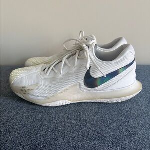 Nike White Cage 4 Tennis Shoes with Iridescent Swoosh